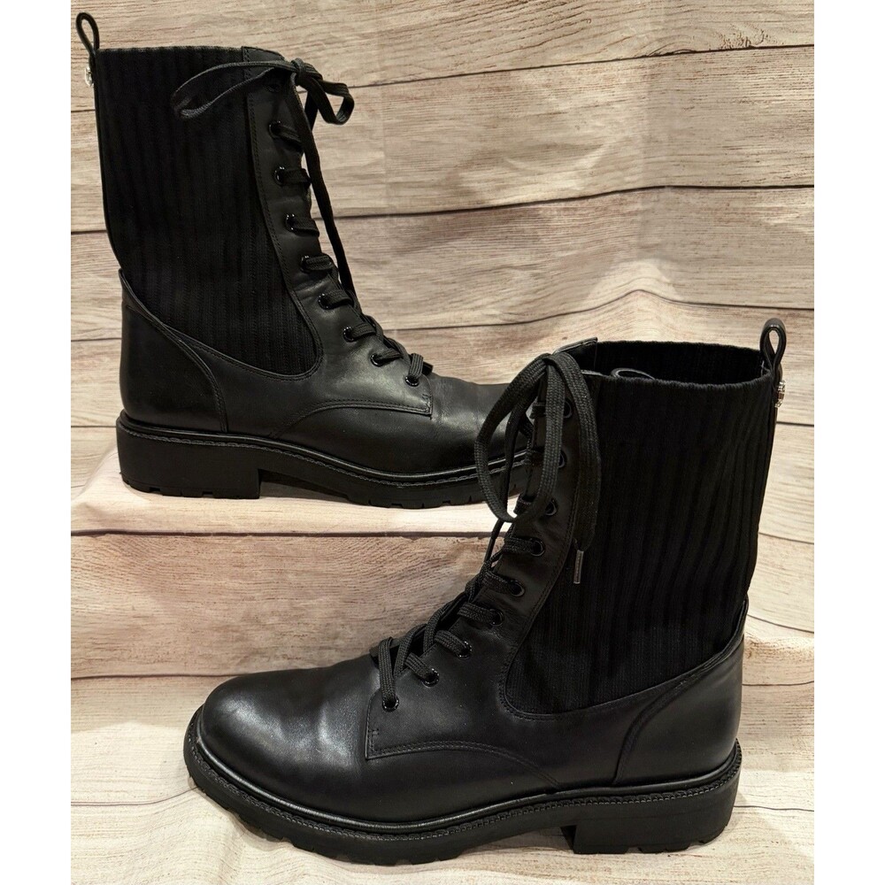 $249 Sam Edelman Lydell Combat Boot Black Leather/Knit Women’s Size 10